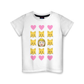 Детская футболка хлопок с принтом Кошатница в Санкт-Петербурге, 100% хлопок | круглый вырез горловины, полуприлегающий силуэт, длина до линии бедер | emojin | happy family | котики | коты | кошатница | смайлы | эмоджин