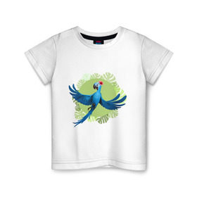Детская футболка хлопок с принтом Жемчужинка в Санкт-Петербурге, 100% хлопок | круглый вырез горловины, полуприлегающий силуэт, длина до линии бедер | Тематика изображения на принте: ара | жемчужинка | мультик | мяльтяшки | птица | рио | рио 2 | синий попугай