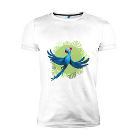 Мужская футболка премиум с принтом Жемчужинка в Санкт-Петербурге, 92% хлопок, 8% лайкра | приталенный силуэт, круглый вырез ворота, длина до линии бедра, короткий рукав | ара | жемчужинка | мультик | мяльтяшки | птица | рио | рио 2 | синий попугай