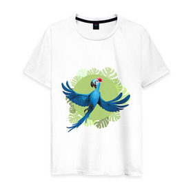 Мужская футболка хлопок с принтом Жемчужинка в Санкт-Петербурге, 100% хлопок | прямой крой, круглый вырез горловины, длина до линии бедер, слегка спущенное плечо. | ара | жемчужинка | мультик | мяльтяшки | птица | рио | рио 2 | синий попугай