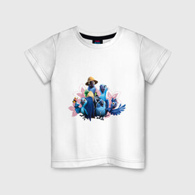 Детская футболка хлопок с принтом Семья попугаев в Санкт-Петербурге, 100% хлопок | круглый вырез горловины, полуприлегающий силуэт, длина до линии бедер | Тематика изображения на принте: 