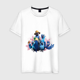 Мужская футболка хлопок с принтом Семья попугаев в Санкт-Петербурге, 100% хлопок | прямой крой, круглый вырез горловины, длина до линии бедер, слегка спущенное плечо. | 