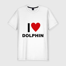 Мужская футболка премиум с принтом I LOVE DOLPHIN в Санкт-Петербурге, 92% хлопок, 8% лайкра | приталенный силуэт, круглый вырез ворота, длина до линии бедра, короткий рукав | Тематика изображения на принте: 