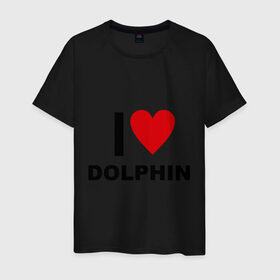 Мужская футболка хлопок с принтом I LOVE DOLPHIN в Санкт-Петербурге, 100% хлопок | прямой крой, круглый вырез горловины, длина до линии бедер, слегка спущенное плечо. | 