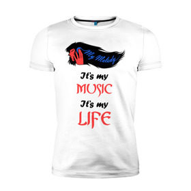 Мужская футболка премиум с принтом Моя мелодия в Санкт-Петербурге, 92% хлопок, 8% лайкра | приталенный силуэт, круглый вырез ворота, длина до линии бедра, короткий рукав | dj | life | melody | music | my | жизнь | мелодия | моя | музыка