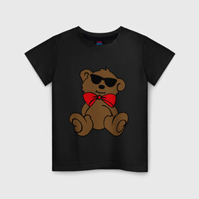 Детская футболка хлопок с принтом Плюшевый мишка в очках в Санкт-Петербурге, 100% хлопок | круглый вырез горловины, полуприлегающий силуэт, длина до линии бедер | teddy bear | бант | девушкам | мишка | плюшевый мишка в очках