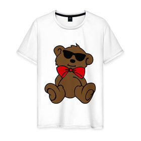 Мужская футболка хлопок с принтом Плюшевый мишка в очках в Санкт-Петербурге, 100% хлопок | прямой крой, круглый вырез горловины, длина до линии бедер, слегка спущенное плечо. | teddy bear | бант | девушкам | мишка | плюшевый мишка в очках
