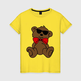 Женская футболка хлопок с принтом Плюшевый мишка в очках в Санкт-Петербурге, 100% хлопок | прямой крой, круглый вырез горловины, длина до линии бедер, слегка спущенное плечо | teddy bear | бант | девушкам | мишка | плюшевый мишка в очках