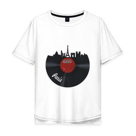 Мужская футболка хлопок Oversize с принтом Париж, черный винил в Санкт-Петербурге, 100% хлопок | свободный крой, круглый ворот, “спинка” длиннее передней части | башня | париж | пластинка | франция | черный винил