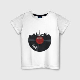Детская футболка хлопок с принтом Париж, черный винил в Санкт-Петербурге, 100% хлопок | круглый вырез горловины, полуприлегающий силуэт, длина до линии бедер | башня | париж | пластинка | франция | черный винил