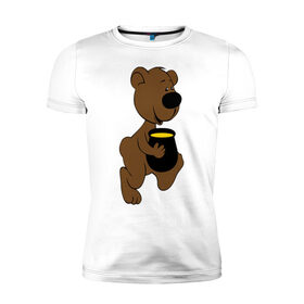 Мужская футболка премиум с принтом Мишка с медом в Санкт-Петербурге, 92% хлопок, 8% лайкра | приталенный силуэт, круглый вырез ворота, длина до линии бедра, короткий рукав | животные | мед | медвежонок | мишка | мишка с медом