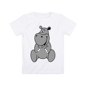 Детская футболка хлопок с принтом Бегемотик в Санкт-Петербурге, 100% хлопок | круглый вырез горловины, полуприлегающий силуэт, длина до линии бедер | бегемотик | болото | животные