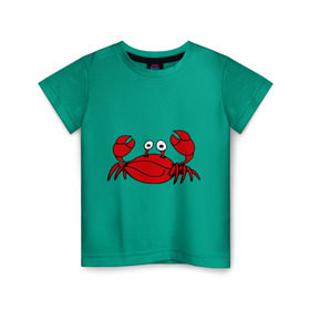 Детская футболка хлопок с принтом Краб в Санкт-Петербурге, 100% хлопок | круглый вырез горловины, полуприлегающий силуэт, длина до линии бедер | еда | животные | краб | море | пляж | рак