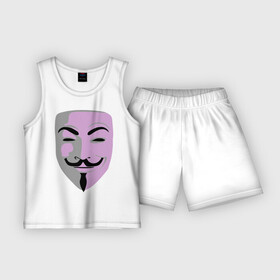 Детская пижама с шортами хлопок с принтом Маска Гая Фокса в Санкт-Петербурге,  |  | vendetta | вендетта | гай | маска | позитив | смайлы | тбили | теплый маска | фокс