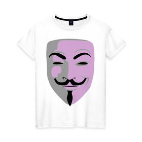 Женская футболка хлопок с принтом Маска Гая Фокса в Санкт-Петербурге, 100% хлопок | прямой крой, круглый вырез горловины, длина до линии бедер, слегка спущенное плечо | vendetta | вендетта | гай | маска | позитив | смайлы | тбили | теплый маска | фокс