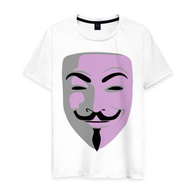 Мужская футболка хлопок с принтом Маска Гая Фокса в Санкт-Петербурге, 100% хлопок | прямой крой, круглый вырез горловины, длина до линии бедер, слегка спущенное плечо. | vendetta | вендетта | гай | маска | позитив | смайлы | тбили | теплый маска | фокс