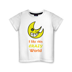 Детская футболка хлопок с принтом Crazy World в Санкт-Петербурге, 100% хлопок | круглый вырез горловины, полуприлегающий силуэт, длина до линии бедер | crazy world | позитив | смайлы | сумасшедший 
мир