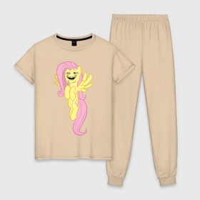 Женская пижама хлопок с принтом Пони троллфейс в Санкт-Петербурге, 100% хлопок | брюки и футболка прямого кроя, без карманов, на брюках мягкая резинка на поясе и по низу штанин | my little pony | pony | брони | пони | пони троллфейс | тролл