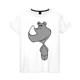 Женская футболка хлопок с принтом Носорожик в Санкт-Петербурге, 100% хлопок | прямой крой, круглый вырез горловины, длина до линии бедер, слегка спущенное плечо | животные | носорог | носорожик