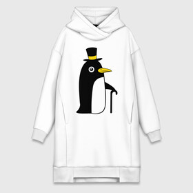 Платье-худи хлопок с принтом Пингвин в шляпе в Санкт-Петербурге,  |  | животные | лед | пингвин в шляпе | трость.снег | шляпа