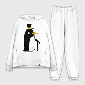 Женский костюм хлопок Oversize с принтом Пингвин в шляпе в Санкт-Петербурге,  |  | животные | лед | пингвин в шляпе | трость.снег | шляпа