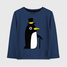 Детский лонгслив хлопок с принтом Пингвин в шляпе в Санкт-Петербурге, 100% хлопок | круглый вырез горловины, полуприлегающий силуэт, длина до линии бедер | животные | лед | пингвин в шляпе | трость.снег | шляпа