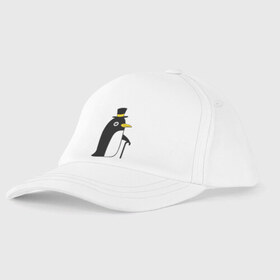 Детская бейсболка с принтом Пингвин в шляпе в Санкт-Петербурге, 100% хлопок | классический козырек, металлическая застежка-регулятор размера | животные | лед | пингвин в шляпе | трость.снег | шляпа