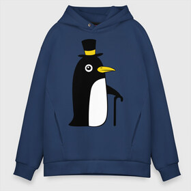 Мужское худи Oversize хлопок с принтом Пингвин в шляпе в Санкт-Петербурге, френч-терри — 70% хлопок, 30% полиэстер. Мягкий теплый начес внутри —100% хлопок | боковые карманы, эластичные манжеты и нижняя кромка, капюшон на магнитной кнопке | животные | лед | пингвин в шляпе | трость.снег | шляпа