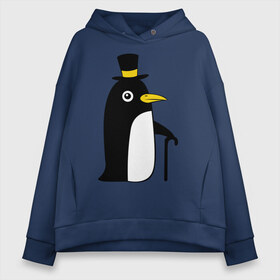 Женское худи Oversize хлопок с принтом Пингвин в шляпе в Санкт-Петербурге, френч-терри — 70% хлопок, 30% полиэстер. Мягкий теплый начес внутри —100% хлопок | боковые карманы, эластичные манжеты и нижняя кромка, капюшон на магнитной кнопке | животные | лед | пингвин в шляпе | трость.снег | шляпа