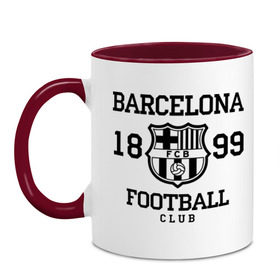 Кружка двухцветная с принтом Barcelona 1899 в Санкт-Петербурге, керамика | объем — 330 мл, диаметр — 80 мм. Цветная ручка и кайма сверху, в некоторых цветах — вся внутренняя часть | Тематика изображения на принте: barcelona | fc | fc barcelona | footbal club | барселона | лого | логотип | спорт | футбол | футбольный клуб
