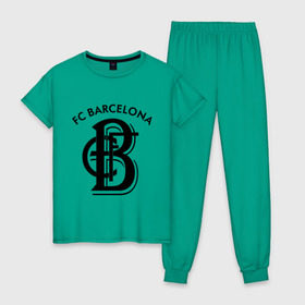 Женская пижама хлопок с принтом FC Barcelona в Санкт-Петербурге, 100% хлопок | брюки и футболка прямого кроя, без карманов, на брюках мягкая резинка на поясе и по низу штанин | barcelona | fc | fc barcelona | footbal club | барселона | лого | логотип | спорт | футбол | футбольный клуб