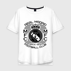 Мужская футболка хлопок Oversize с принтом Real Madrid в Санкт-Петербурге, 100% хлопок | свободный крой, круглый ворот, “спинка” длиннее передней части | Тематика изображения на принте: 1902 | fc | footbal club | real madrid | лого | логотип | реал мадрид | спорт | футбол | футбольный клуб