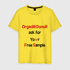 Мужская футболка хлопок с принтом Секс Донор в Санкт-Петербурге, 100% хлопок | прямой крой, круглый вырез горловины, длина до линии бедер, слегка спущенное плечо. | ask | donor | free | orgasm | sample | бесплатный | донор | образец