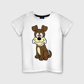 Детская футболка хлопок с принтом Собачка в Санкт-Петербурге, 100% хлопок | круглый вырез горловины, полуприлегающий силуэт, длина до линии бедер | веселая. косточка | собака