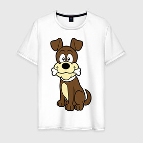 Мужская футболка хлопок с принтом Собачка в Санкт-Петербурге, 100% хлопок | прямой крой, круглый вырез горловины, длина до линии бедер, слегка спущенное плечо. | веселая. косточка | собака