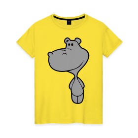 Женская футболка хлопок с принтом Бегемотик в Санкт-Петербурге, 100% хлопок | прямой крой, круглый вырез горловины, длина до линии бедер, слегка спущенное плечо | бегемот | большой | добрый