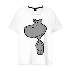 Мужская футболка хлопок с принтом Бегемотик в Санкт-Петербурге, 100% хлопок | прямой крой, круглый вырез горловины, длина до линии бедер, слегка спущенное плечо. | бегемот | большой | добрый