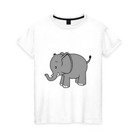 Женская футболка хлопок с принтом Слоник в Санкт-Петербурге, 100% хлопок | прямой крой, круглый вырез горловины, длина до линии бедер, слегка спущенное плечо | слон