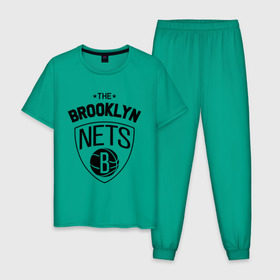 Мужская пижама хлопок с принтом The Brooklyn Nets в Санкт-Петербурге, 100% хлопок | брюки и футболка прямого кроя, без карманов, на брюках мягкая резинка на поясе и по низу штанин
 | Тематика изображения на принте: бруклин