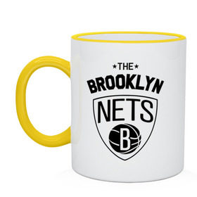 Кружка двухцветная с принтом The Brooklyn Nets в Санкт-Петербурге, керамика | объем — 330 мл, диаметр — 80 мм. Цветная ручка и кайма сверху, в некоторых цветах — вся внутренняя часть | бруклин