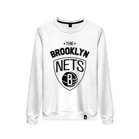 Женский свитшот хлопок с принтом The Brooklyn Nets в Санкт-Петербурге, 100% хлопок | прямой крой, круглый вырез, на манжетах и по низу широкая трикотажная резинка  | бруклин
