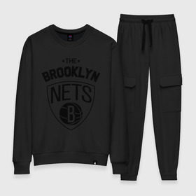 Женский костюм хлопок с принтом The Brooklyn Nets в Санкт-Петербурге, 100% хлопок | на свитшоте круглая горловина, мягкая резинка по низу. Брюки заужены к низу, на них два вида карманов: два 