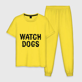 Мужская пижама хлопок с принтом Watch Dogs в Санкт-Петербурге, 100% хлопок | брюки и футболка прямого кроя, без карманов, на брюках мягкая резинка на поясе и по низу штанин
 | wg | игра