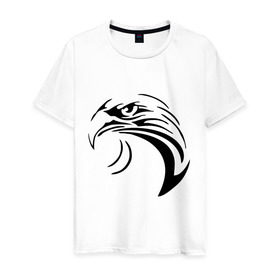 Мужская футболка хлопок с принтом Тату - взгляд орла в Санкт-Петербурге, 100% хлопок | прямой крой, круглый вырез горловины, длина до линии бедер, слегка спущенное плечо. | взгляд | глаз | голова | коршун | орел | птица | сокол | тату