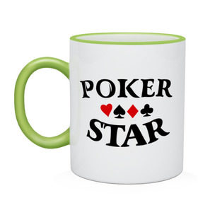 Кружка двухцветная с принтом Poker Stars в Санкт-Петербурге, керамика | объем — 330 мл, диаметр — 80 мм. Цветная ручка и кайма сверху, в некоторых цветах — вся внутренняя часть | Тематика изображения на принте: poker | stars | пики | покер | старс