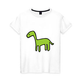 Женская футболка хлопок с принтом Дино - детский рисунок в Санкт-Петербурге, 100% хлопок | прямой крой, круглый вырез горловины, длина до линии бедер, слегка спущенное плечо | дети | дино | динозавр | диплодок | рисунок