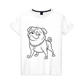 Женская футболка хлопок с принтом Мопс в Санкт-Петербурге, 100% хлопок | прямой крой, круглый вырез горловины, длина до линии бедер, слегка спущенное плечо | the nut job | белка | зайка | мопс | мультик | мультфильм | пес | реальная белка | собака