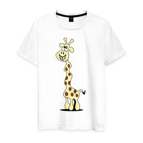 Мужская футболка хлопок с принтом Упоротый жираф в Санкт-Петербурге, 100% хлопок | прямой крой, круглый вырез горловины, длина до линии бедер, слегка спущенное плечо. | Тематика изображения на принте: бешеный | длинный | жираф | кривой | сумасшедший | упоротый | чокнутый