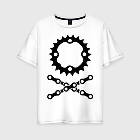 Женская футболка хлопок Oversize с принтом Велосипедная цепь и звездочка в Санкт-Петербурге, 100% хлопок | свободный крой, круглый ворот, спущенный рукав, длина до линии бедер
 | пират