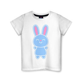 Детская футболка хлопок с принтом Зайка в Санкт-Петербурге, 100% хлопок | круглый вырез горловины, полуприлегающий силуэт, длина до линии бедер | Тематика изображения на принте: bunny | rabbit | белый | зайка | заяц | кролик | милый